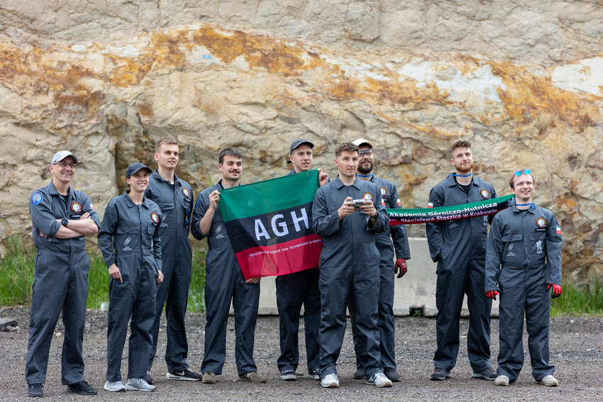 SpaceTeam AGH from Poland's AGH University of Science and Technology celebrates winning first place in the Over the Dusty Moon Challenge May 31-June at Colorado School of Mines.